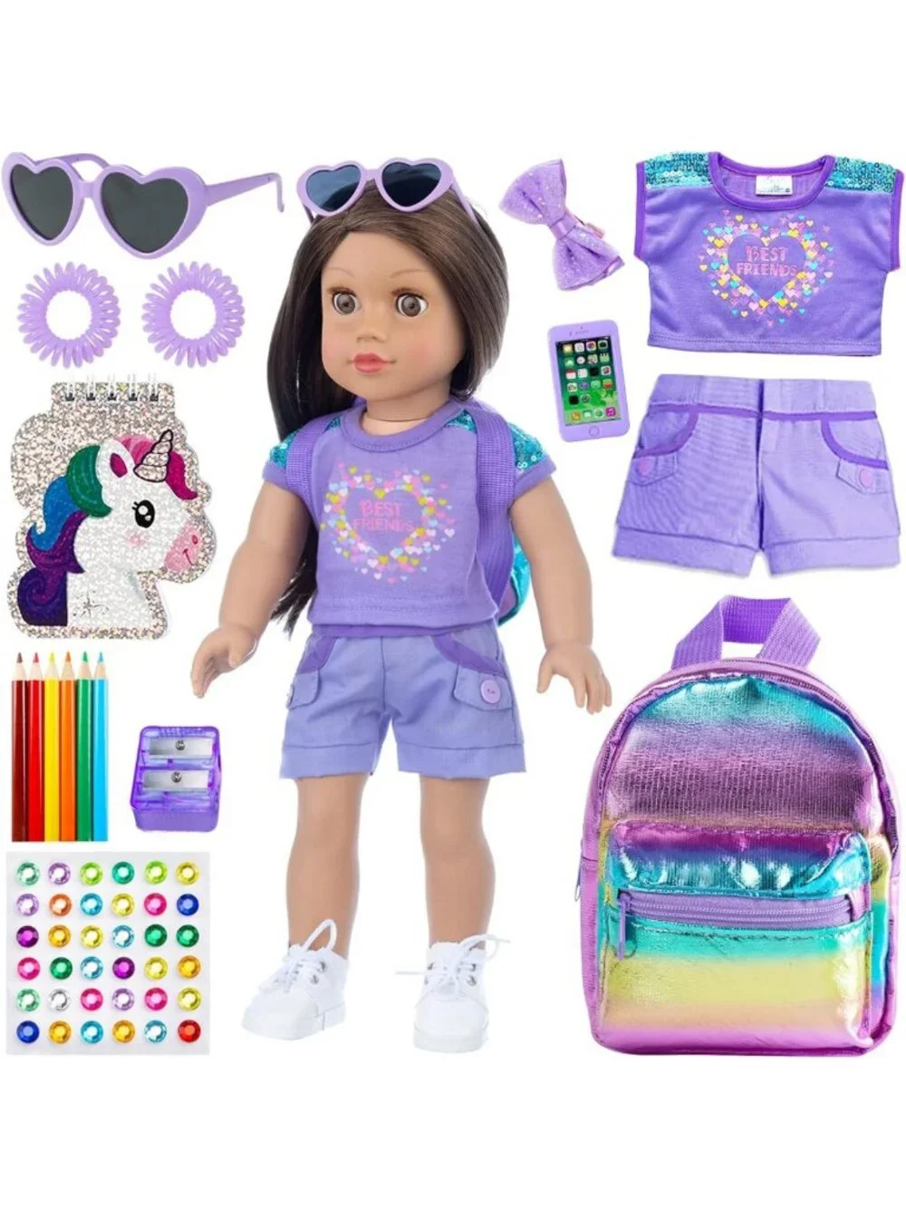 17-Piece 18-Inch Doll Clothes & Accessories Set for Girls - Fun School Supplies!